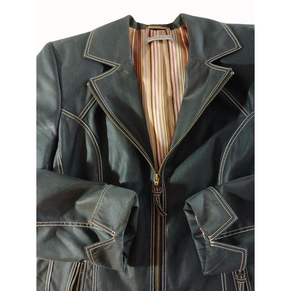 CANDA C&A Womens Black Faux Leather Jacket Zipper Closure Contrast Size 40 Moto - Picture 13 of 13